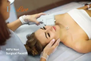 Woman having Hi-Fu to reduce wrinkles Ruislip Manor.
