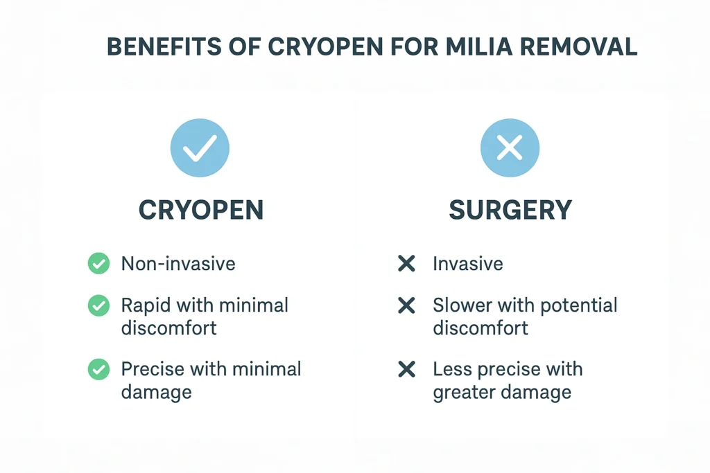 Benefits of cryopen for milia removal Ruislip Manor compared to surgical treatments.