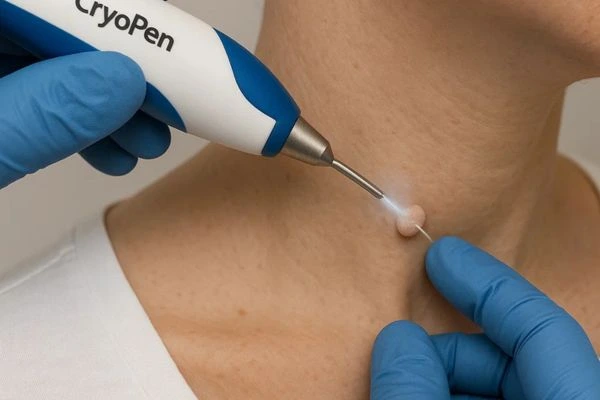 Person receiving Cryotherapy skin tag removal Ruislip Manor