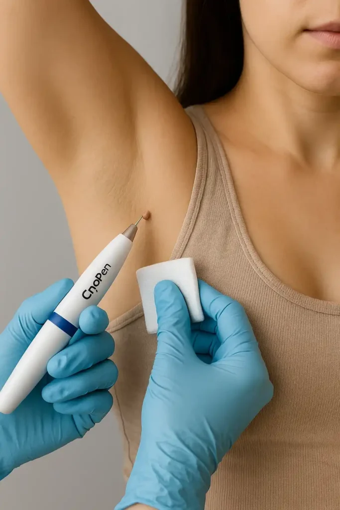 woman having cryopen to remove underarm skin tags Ruislip Manor