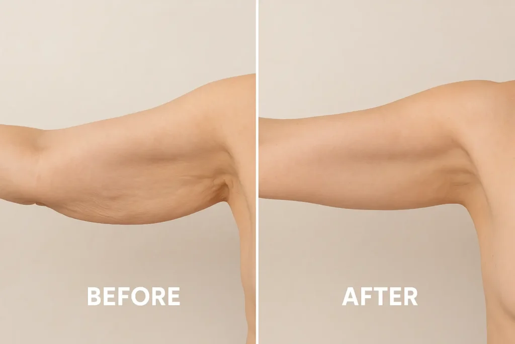 Picture of LA LIPO Ruislip Manor before and after results of skin tightening treatment on the upper arms.